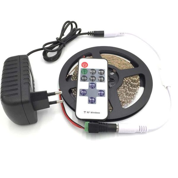 

non-waterproof 600 leds led light 5m 3014 strip 5mm white warm strip+12v 2a adapter+11keys rf controller+dc plug strips