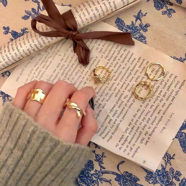 

cluster rings gold color matte metal geometric open fashion simple trendy minimalist solid circle adjustable ring for women, Golden;silver