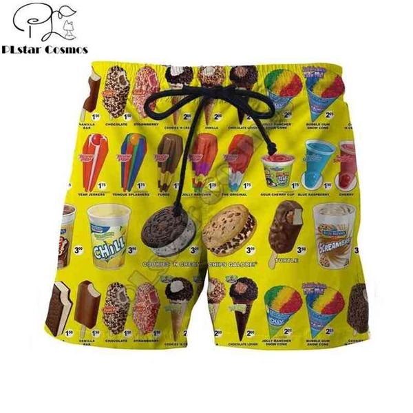 PLstar Cosmos Markenkleidung Sommer Harajuku Männer Casual Shorts Essen Eis / Macaron 3D-Druck Unisex Cool 210716