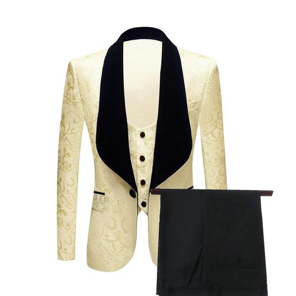 

men's suits & blazers costume homme mariage 2021 groom men suit slim fit groomsmen champagne wedding party for tuxedo jacket+pants+vest, White;black