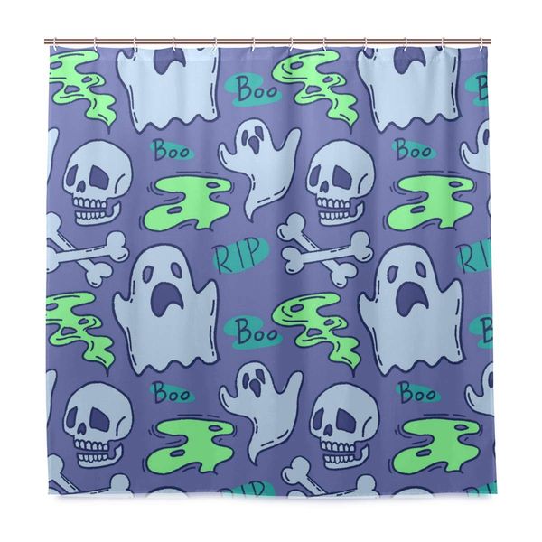 

halloween bathroo hower curtain 72x72 - happy halloween gkull bath blocking curtain with hook waterproof bathroo decor for