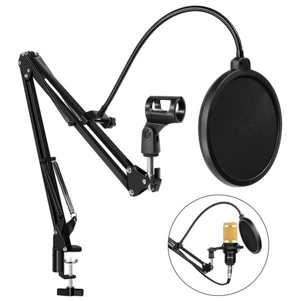 bm 800 Braccio di sospensione regolabile Supporto per clip e morsetto per montaggio su tavolo con filtro pop Microfono bm800