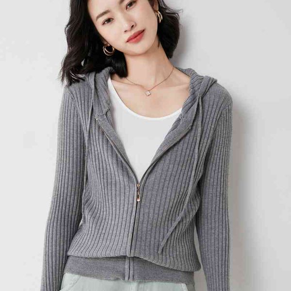 

2021 new autumn and winter foreign style hooded cardigan women's bottomed shirt casual loose fashion coat sweater, Black