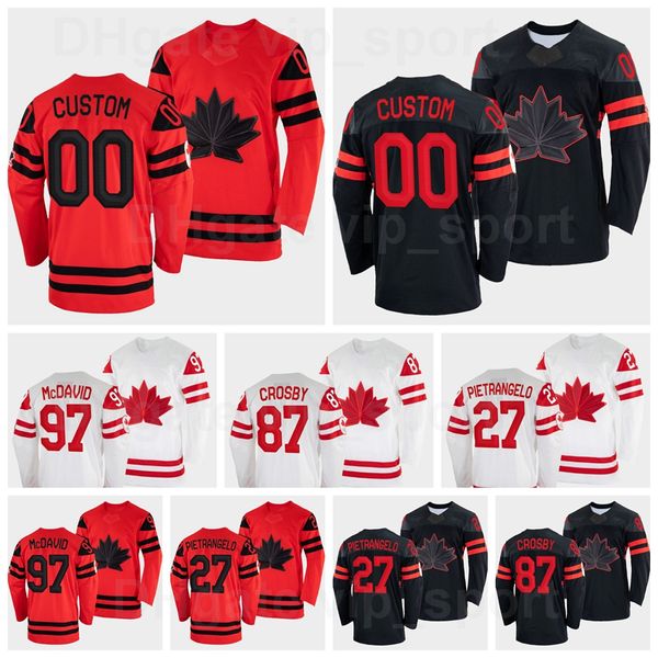 Jersey de hóquei do Canadá 2022 Inverno 97 Connor McDavid 87 Sidney Crosby 7 Alex Pietrangelo Steven Staos 91 Nazem Kadri 63 Brad Marchand Red White