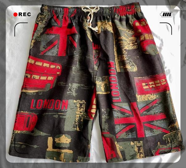 

2021 soccer shorts summer style cotton and linen printed big pants beach men's loose hamsik eee555, Black;red