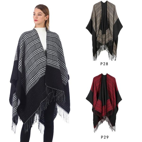 

scarves season jacquard weave frame small block scarf woman shawl lengthen thickening cloak, Blue;gray