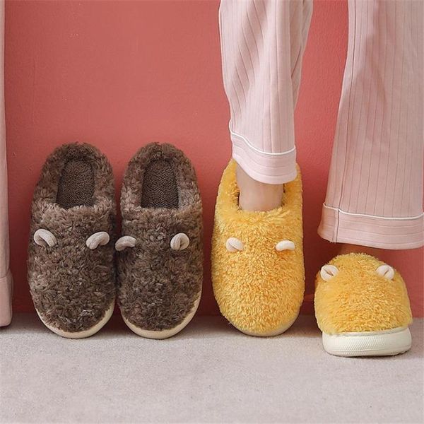

slippers winter warm women's plush cartoon cute house slipper ladies soft platform slides couples indoor home cotton shoes, Black