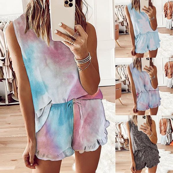 

women's tracksuits casual sleeveless round neck home suit two-piece set, Gray