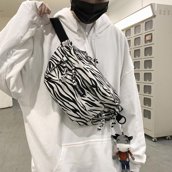 

large capacity waist bag fanny pack streetwear chest bag fashion zebra shoulde messenger bag outdoor big belt waist packs