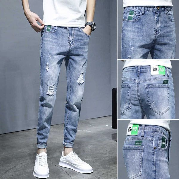 

men's pants summer thin korean trend slim leggings, Blue