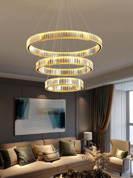 

luxury crystal led chandelier copper modern minimalist lamps and lanterns living room dining round decorative hanging light chandeliers