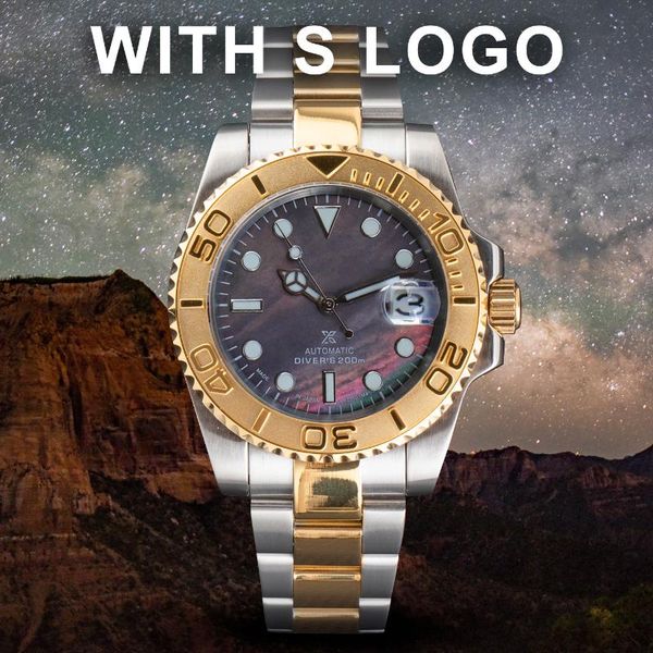 

wristwatches watch mens machinical automatic nh35 japanese luminous sapphire glass stainless steel custom mod luxury gold green business dat, Slivery;brown