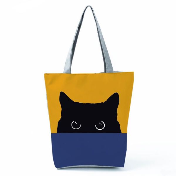 

evening bags black cat printed women's bag yellow cartoon shoulder fashion handbags eco friendly shopping high capacity travel