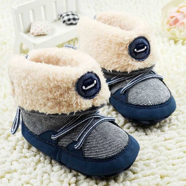 

baywell winter baby snow boots boy shoes soft sole lace-up first walker toddler plush lined fleece boots 0-18m g1023, Black;grey