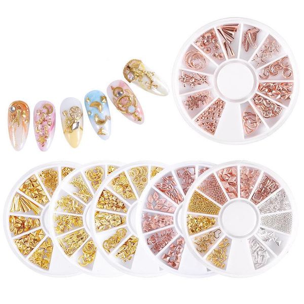 

nail art decorations 1 box gold silver rose metal 3d punk studs star moon heart triangle square rivet gems jewels decoration tips, Silver;gold