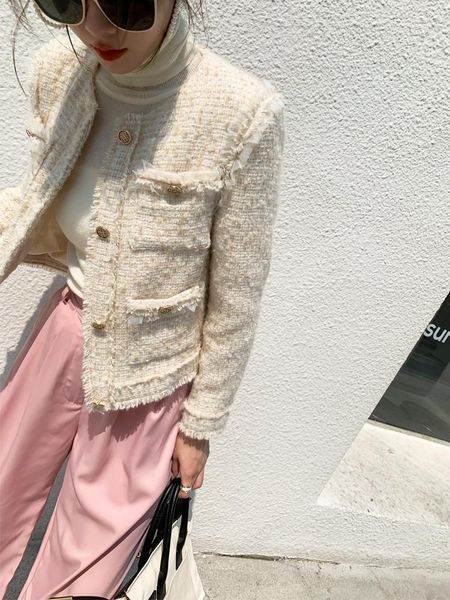 

women's jackets 2021 spring and autumn high-end mesh lace splicing small fragrance coat european station short temperament tweed top, Black;brown