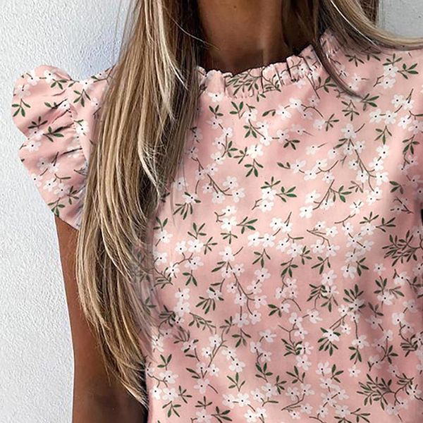 

womens shirts women fashion summer pineapple ruffle blouse shirt casual o neck pullover blusa ladies sleeveless chic chiffon blusas, White
