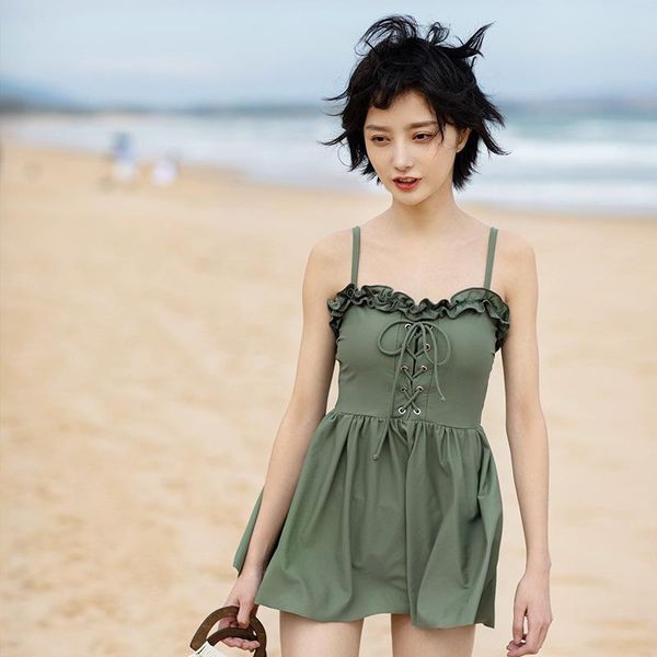 

one-piece suits 2021 women solid bandage one piece swimwear swim beach dress summer swimming bathing suit swimsuit ladies swimdress