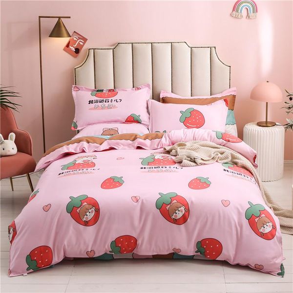 

bedding sets set strawberry plant leaf pattern brushed 4pcs sheet duvet cover pillow case king size