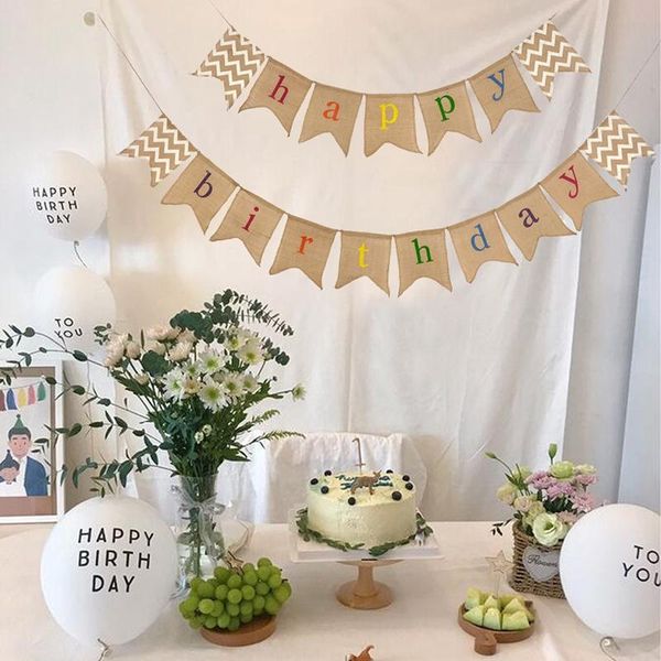 

party decoration jute happy birthday banner linen burlap bunting background pography props baby shower decorations supplies