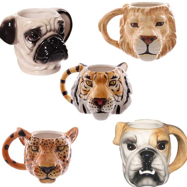 

mugs simulation animal coffee mug pet dog lion rhinoceros tiger head ceramic hand painted 3d cups drinkware for gifts
