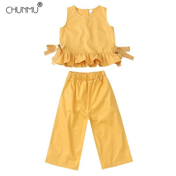 

summer teen girls clothes set sleeveless wide leg pants 2pcs outfits for tracksuit suit children clothing sets, White