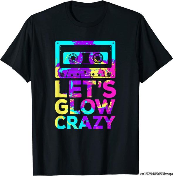 

men's t-shirts lets glow crazy retro 80's party cassette tape t-shirt tee, White;black