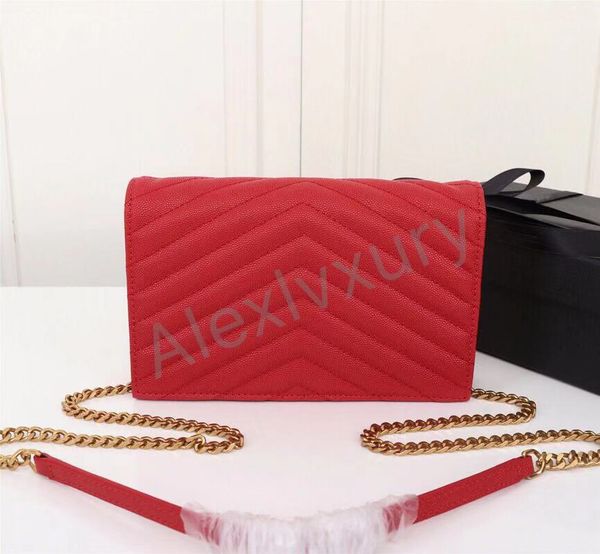 Mulheres Messenger Cross Body Bags Caviar Bolsa de Ombro de Caviar 5 Cores Multi-Card Slot Feminino Clássico Bolsa Pequena Com Corrente