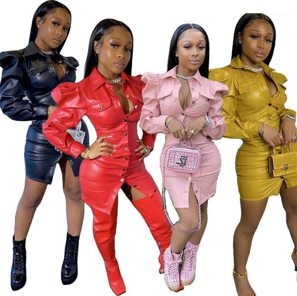 

leather outerwear coat women turn down collar solid loose casual faux long jacket, Black;brown