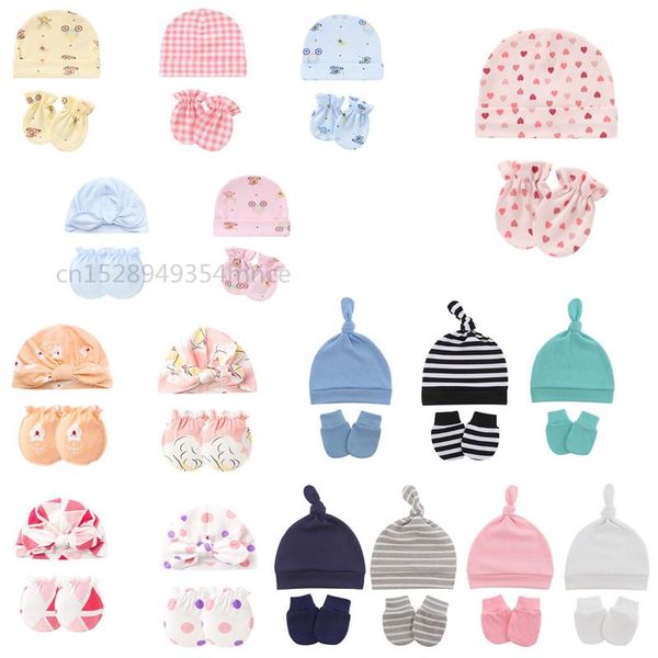 

caps & hats baby anti scratching cotton gloves infant hat set born face protection scratch mittens breathable warm cap bonnet, Yellow