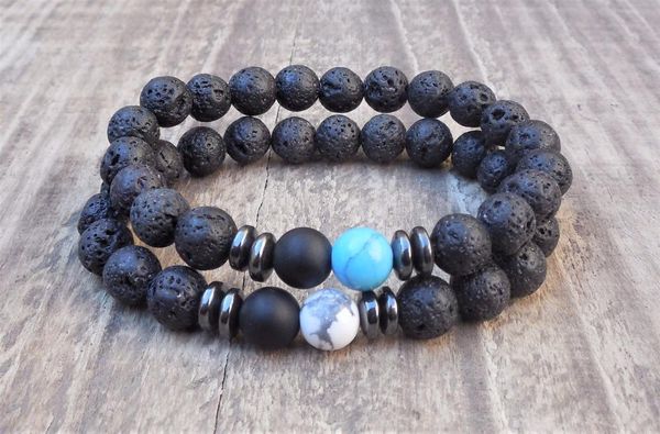 

charm bracelets 2pc set natural stone 8mm lava bracelet distance couple fashion black men's yoga mala beads, Golden;silver