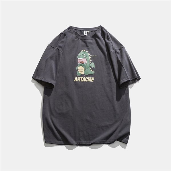 

no vulgarity 2021 new summer mini dinosaur print personalized short sleeve t-shirt men's loose drop shoulder sleeve inside, White;black