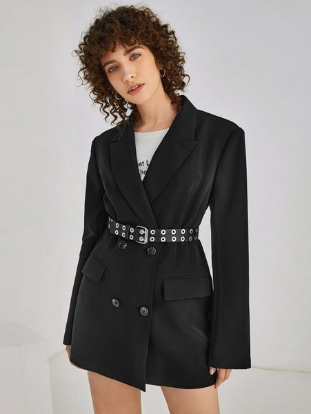 

peak collar flap detail blazer without belt k68p#, White;black