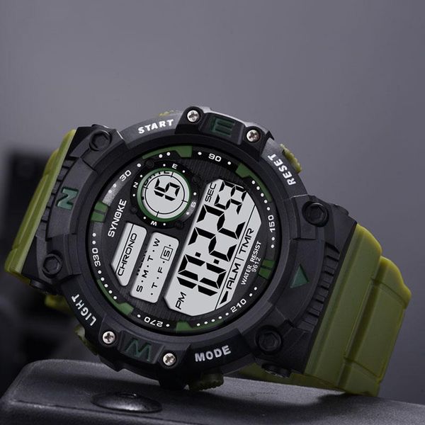 

wristwatches cool luminous men sports watch high-end silicone strap military wrist led week waterproof digital watches reloj de hombre, Slivery;brown