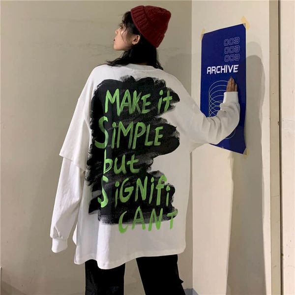 

women's blouses & shirts cotton t-shirt retro hong kong autumn style letter releases impression deep sleeve long student streetwear 9qw, White
