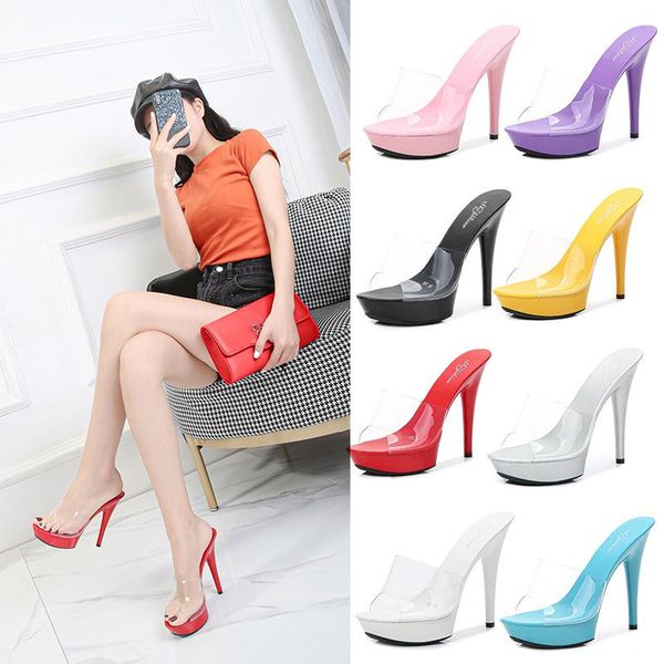 

big shoe size 34-43 high heels sandals summer open toe party dress 13cm platform gladiator women pvc candy shoes, Black