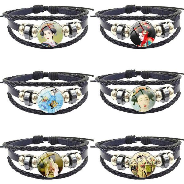 

charm bracelets for women choker ladies glass black leather bracelet bangle statement handmade maxi japanese geisha logo, Golden;silver