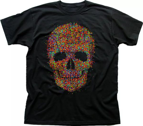 

Pixel SKULL high colour quality art black printed t-shirt 9803, White;black
