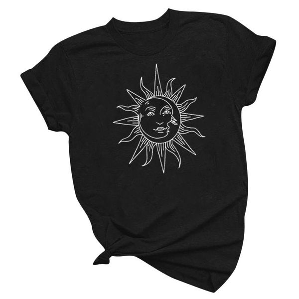 

summer women's t-shirts vintage sun printed pattern casual soild short sleeve harajuku girl camisas de mujer #t4g t-shirt, White