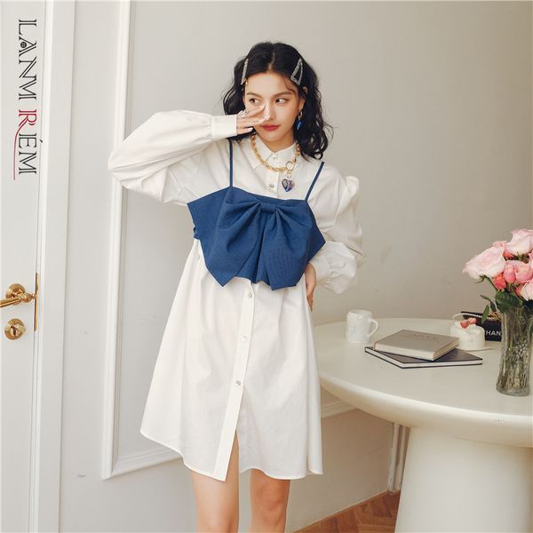 

white dress for women spring summer long sleeve with blue suspender two piece fashion tide 2d1457 210507, Black;gray