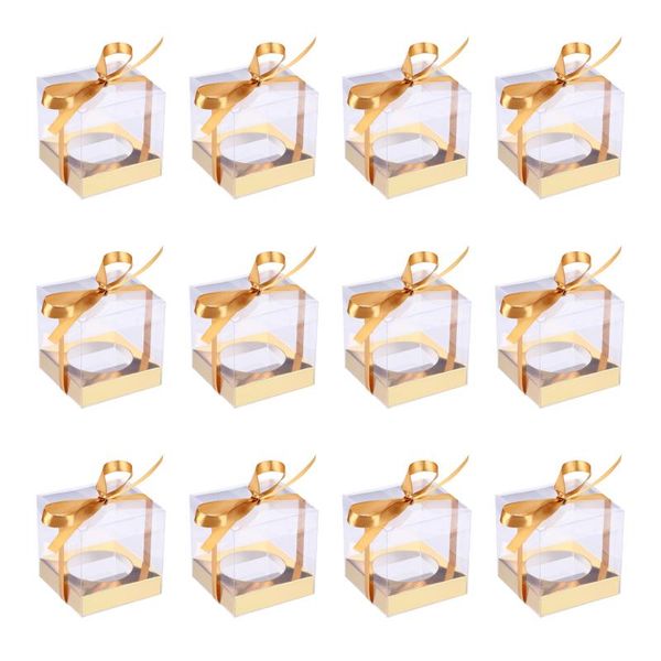 

gift wrap 12pcs transparent dessert cake boxes portable packaging with ribbon