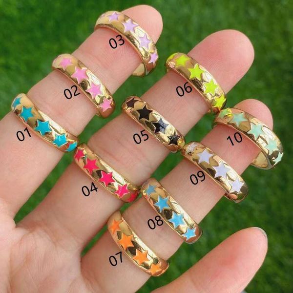 

cluster rings 10pcs, 2021 colorful enamel star for women vintage gold cz geometric female party jewelry, Golden;silver