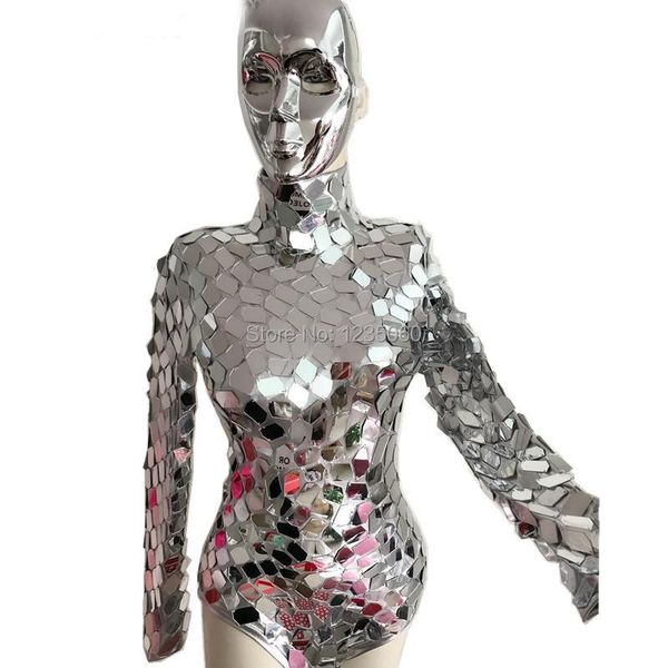 

party decoration reflective mirror bodysuit silver sequins jumpsuit nightclub female dj singer stage outfit jazz dance costume machine wear