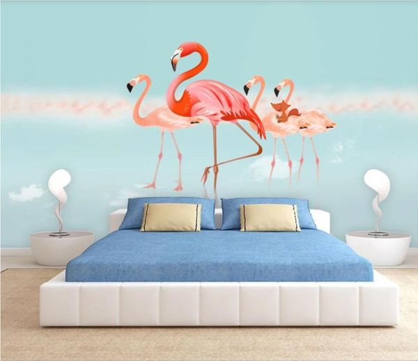 

wallpapers xue su large custom mural wallpaper nordic small fresh cartoon animal flamingo decorative painting background wall