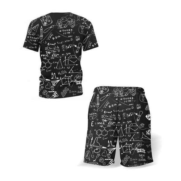 

men's tracksuits summer sets mathematical formula print black short sleeve shirts + shorts 2 packs trendy t-shirts suit student streetw, Gray