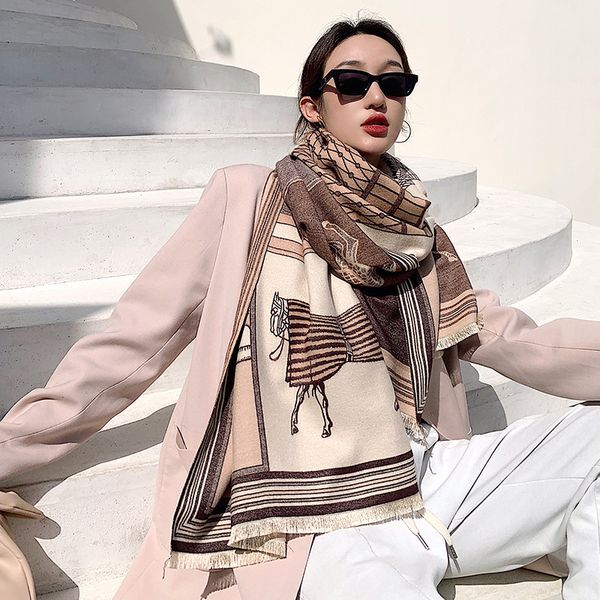 

2021 autumn and winter fashion scarf women winter wild long double-sided imitation cashmere thick warm shawl scarfg, Blue;gray