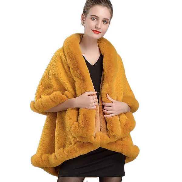 

women's fur & faux 1007 # european and american autumn winter style thickened rex shawl women cape, Black