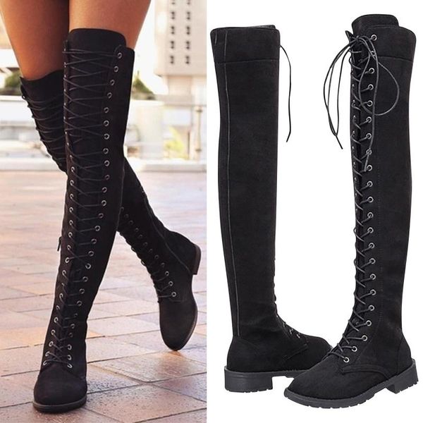 

boots winter warm women's rivets zipper hoof heels riding horse mid calf high woman long size 34-43 botas de mujer, Black