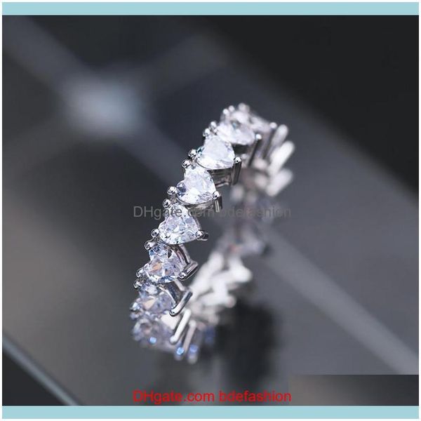 

band jewelry white gold plated clear cz zircon rings for women girls gifts shining crystal wedding engagement ring drop delivery 2021 i3gdp, Silver
