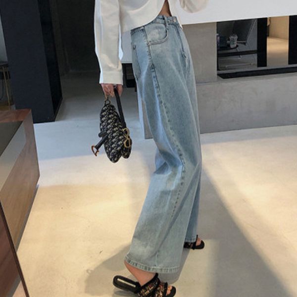 

jeans autumn and winter of 2021 net red korean version aiya same loose high waist women's mopping pants wide leg fashion, Blue